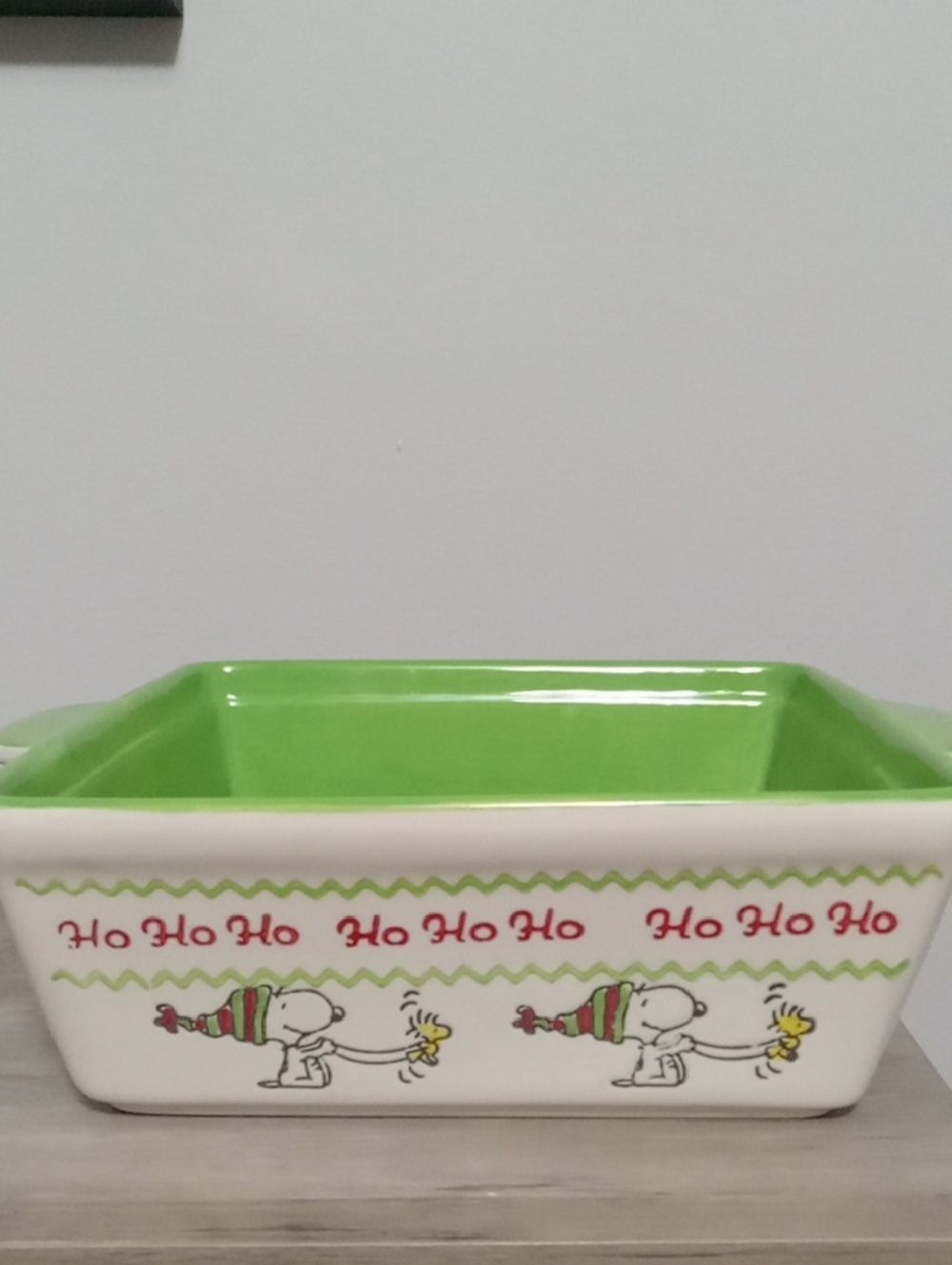 Snoopy Holiday Ceramic Baking Dish - Green Interior